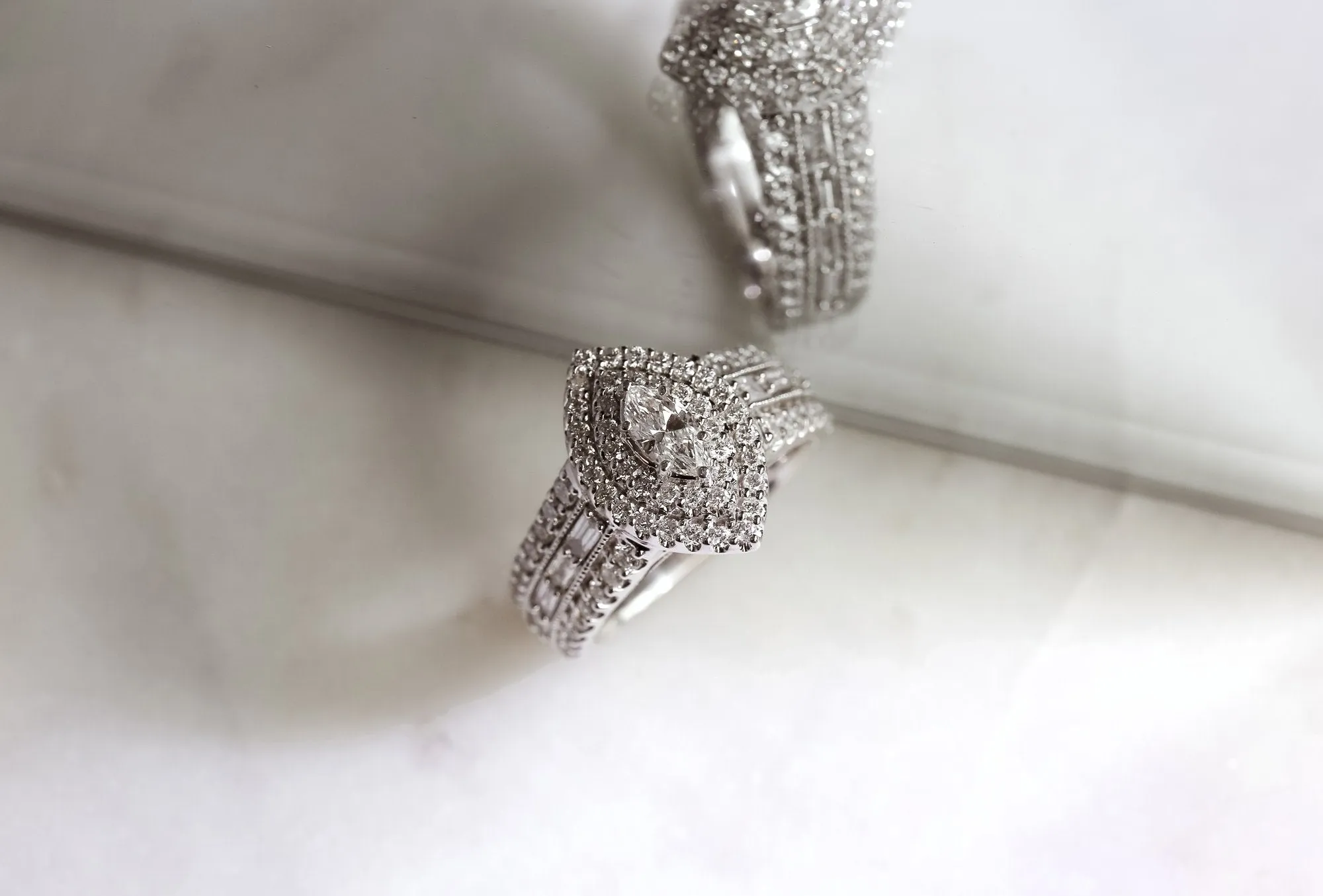 Marquise Double Halo Diamond Cluster Ring