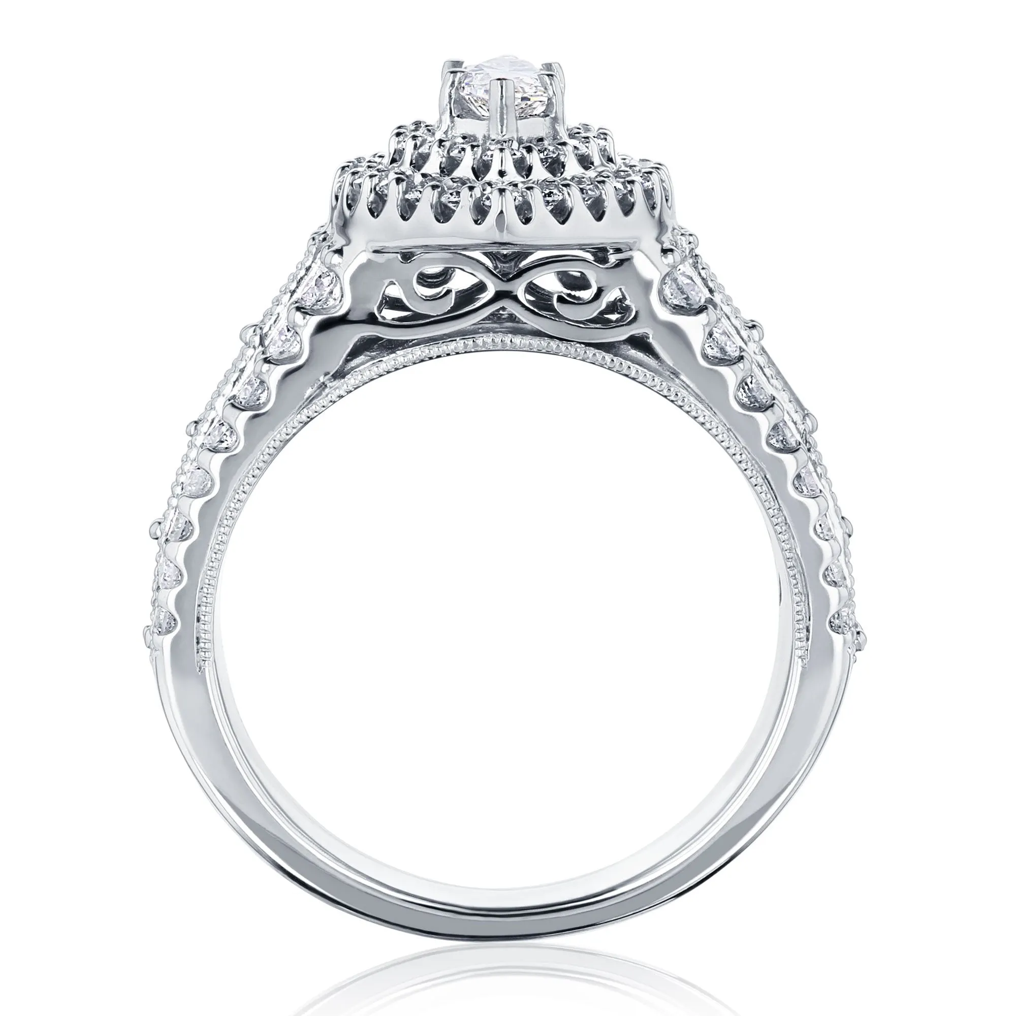 Marquise Double Halo Diamond Cluster Ring