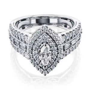 Marquise Double Halo Diamond Cluster Ring