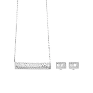 Michael Kors Sterling Silver Tapered Baguette Bar Earrings And Pendant With Chain Set