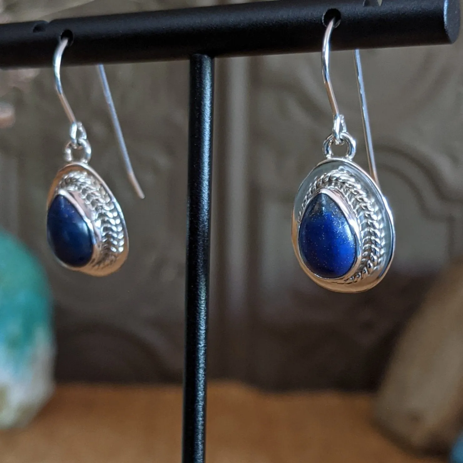 Navajo Made Lapis Teardrop Earrings SWSG-ERN-0011