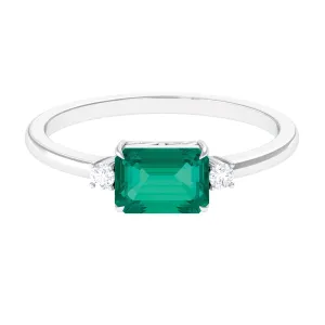 Octagon shape Emerald East West Engagement Ring with Diamond