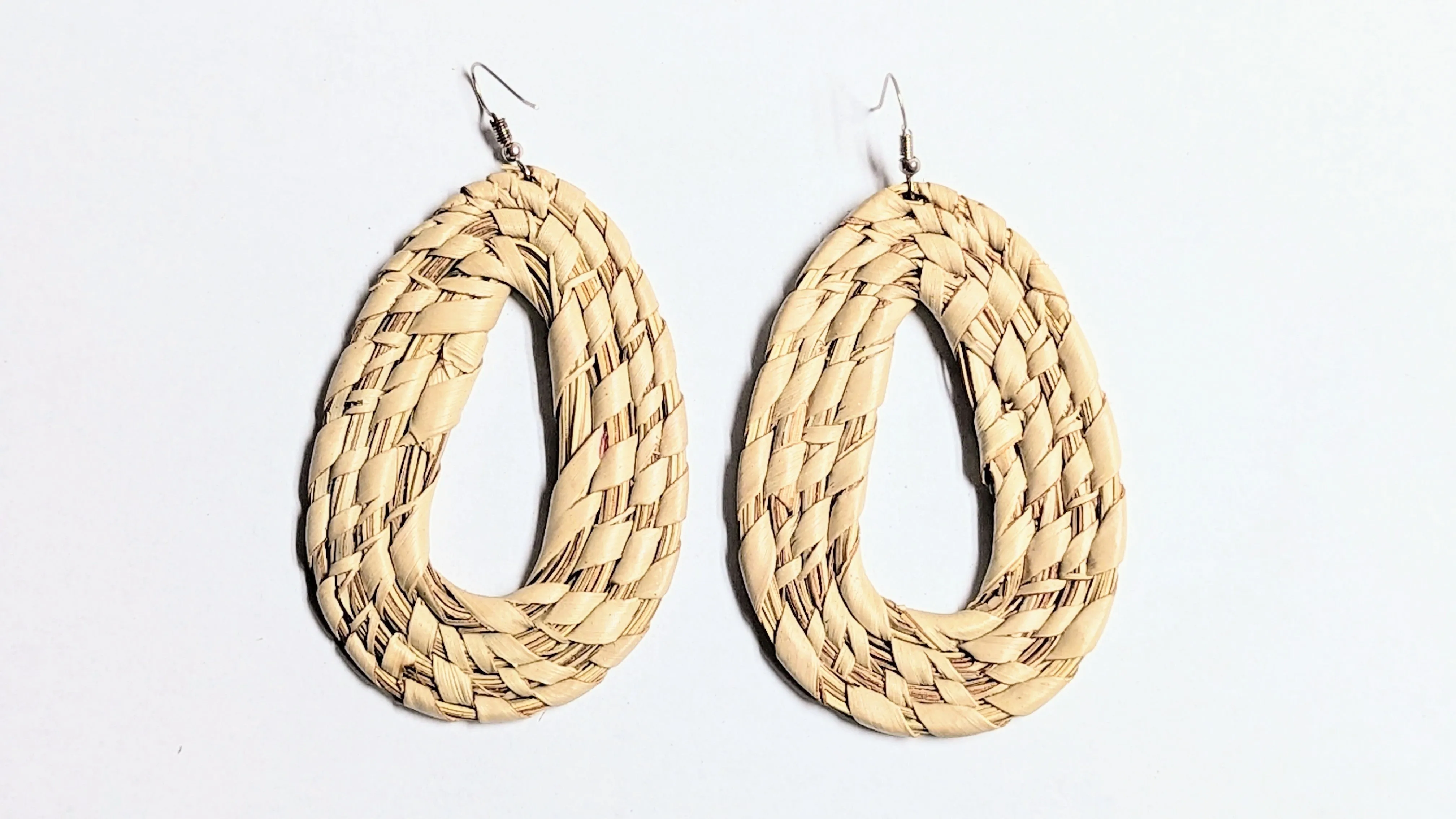 Odda Tan Egg-shaped African Raffia Palm hook Earrings-DPJTARESE2