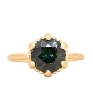 ON HOLD-3.03ct Round Deep Teal Sapphire Scallop Cup Solitaire in Satin 18k Yellow Gold