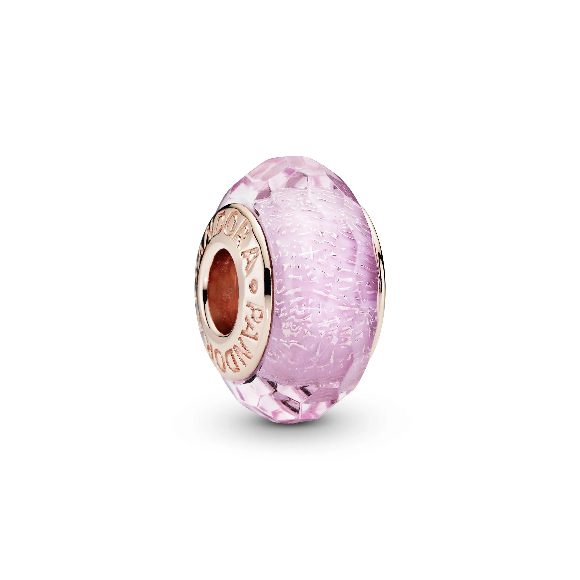 PANDORA Rose charm with faceted iridescent, pink and transparent pink Murano glass