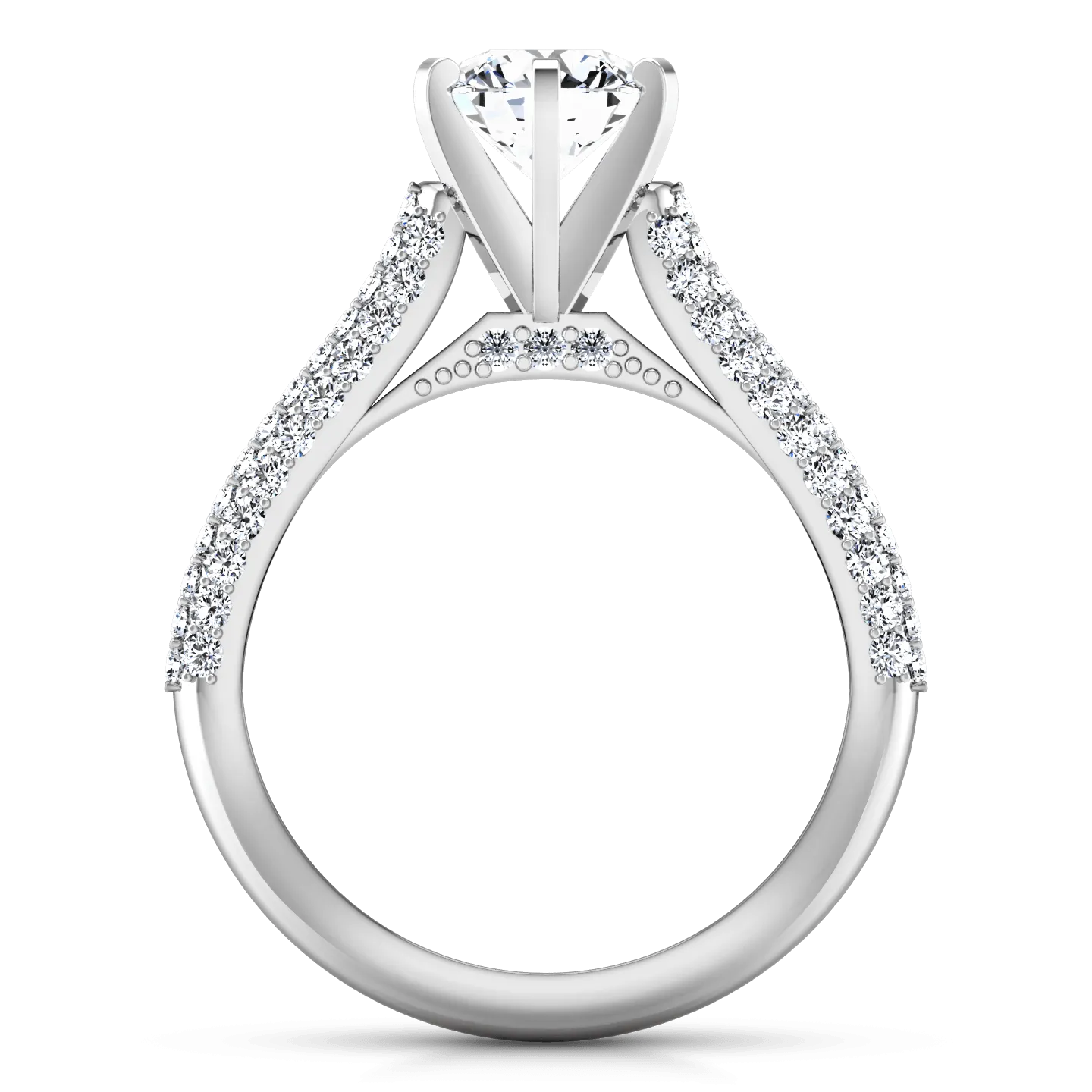 Pave Round Diamond Engagement Ring Royal 14K White Gold