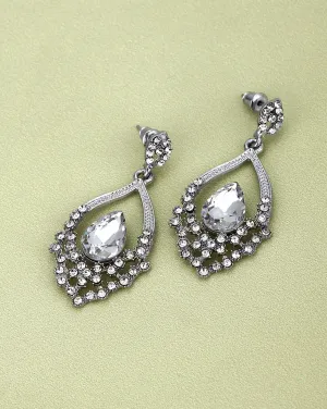 Premium Cz With Rhodium Plated Contemporary Drop Earring