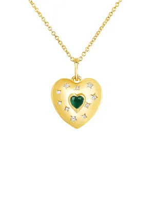 Puffy Emerald Heart Pendant Necklace 14K