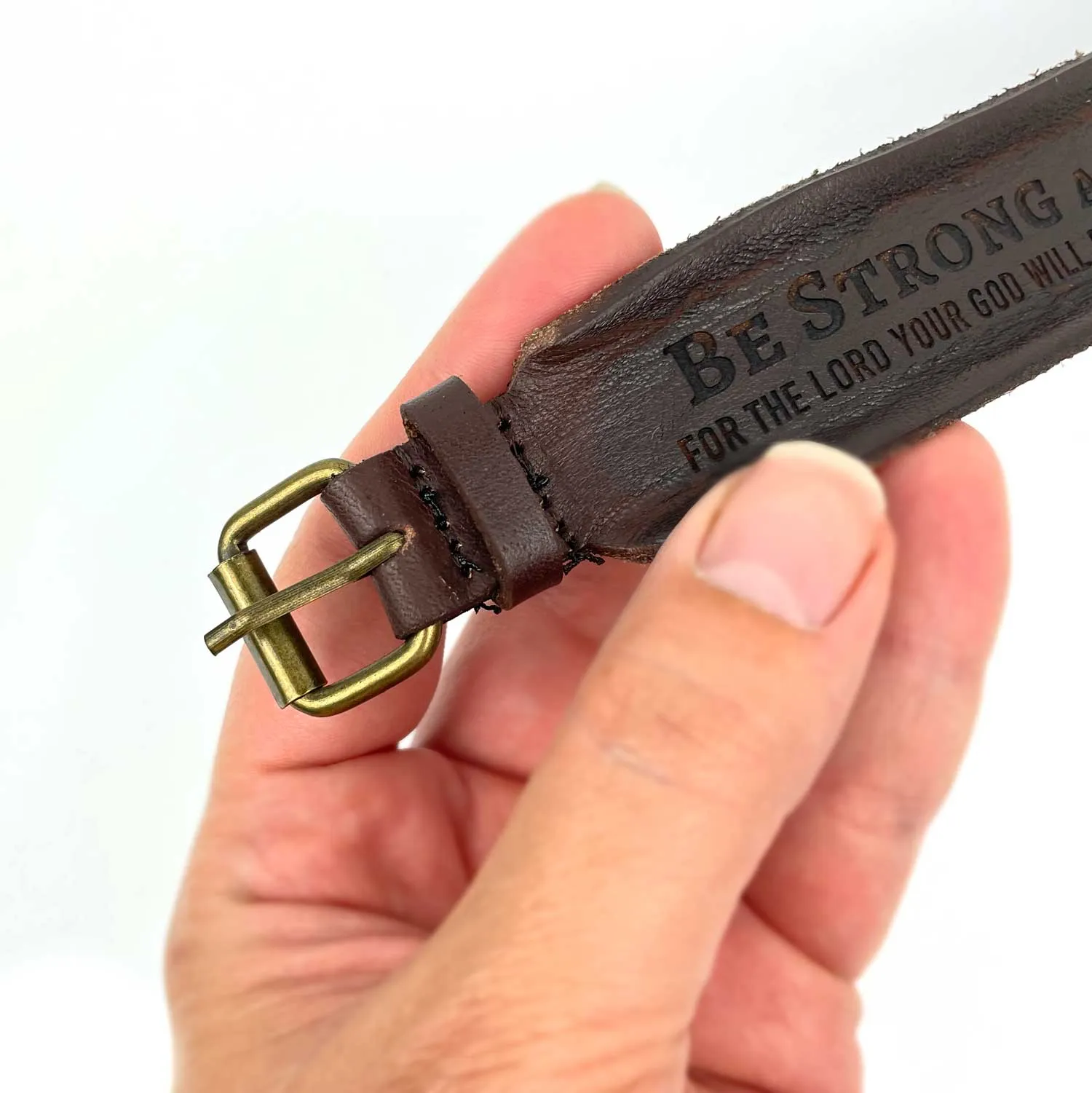 "Hunger and Thirst for Righteousness" Matthew 5:6 Laser-Engraved Brown Leather Scripture Bracelet with Watch Band Clasp