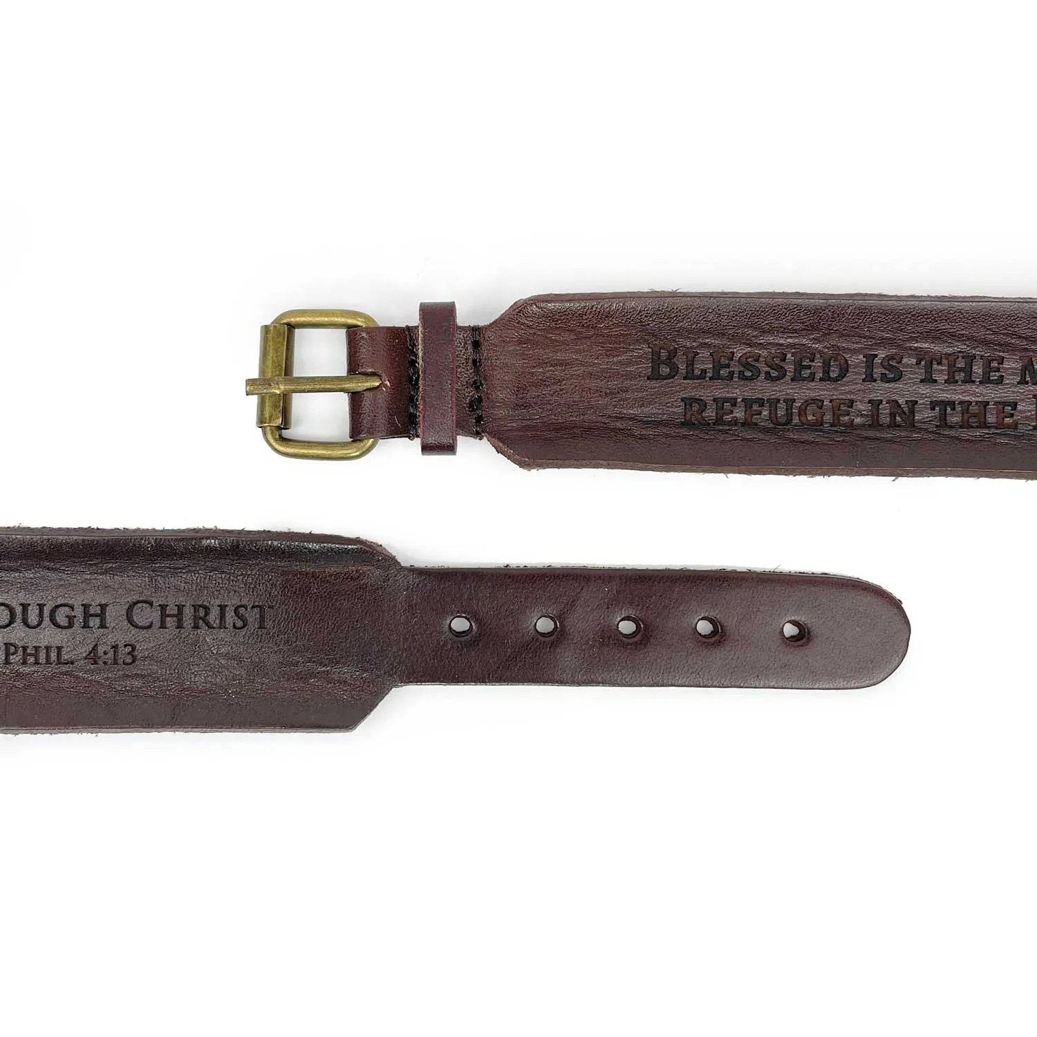 "Hunger and Thirst for Righteousness" Matthew 5:6 Laser-Engraved Brown Leather Scripture Bracelet with Watch Band Clasp