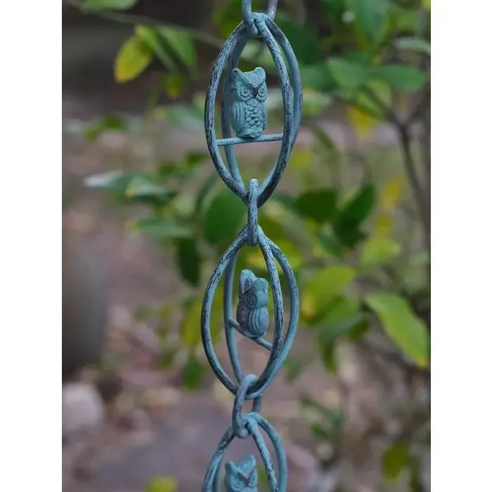 Rain Chain Aluminum Owls - Antique Patina