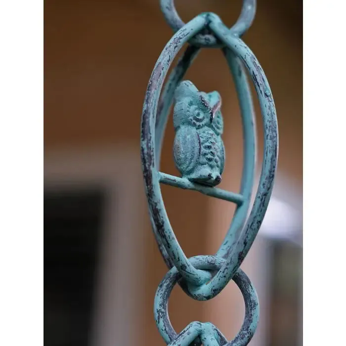 Rain Chain Aluminum Owls - Antique Patina