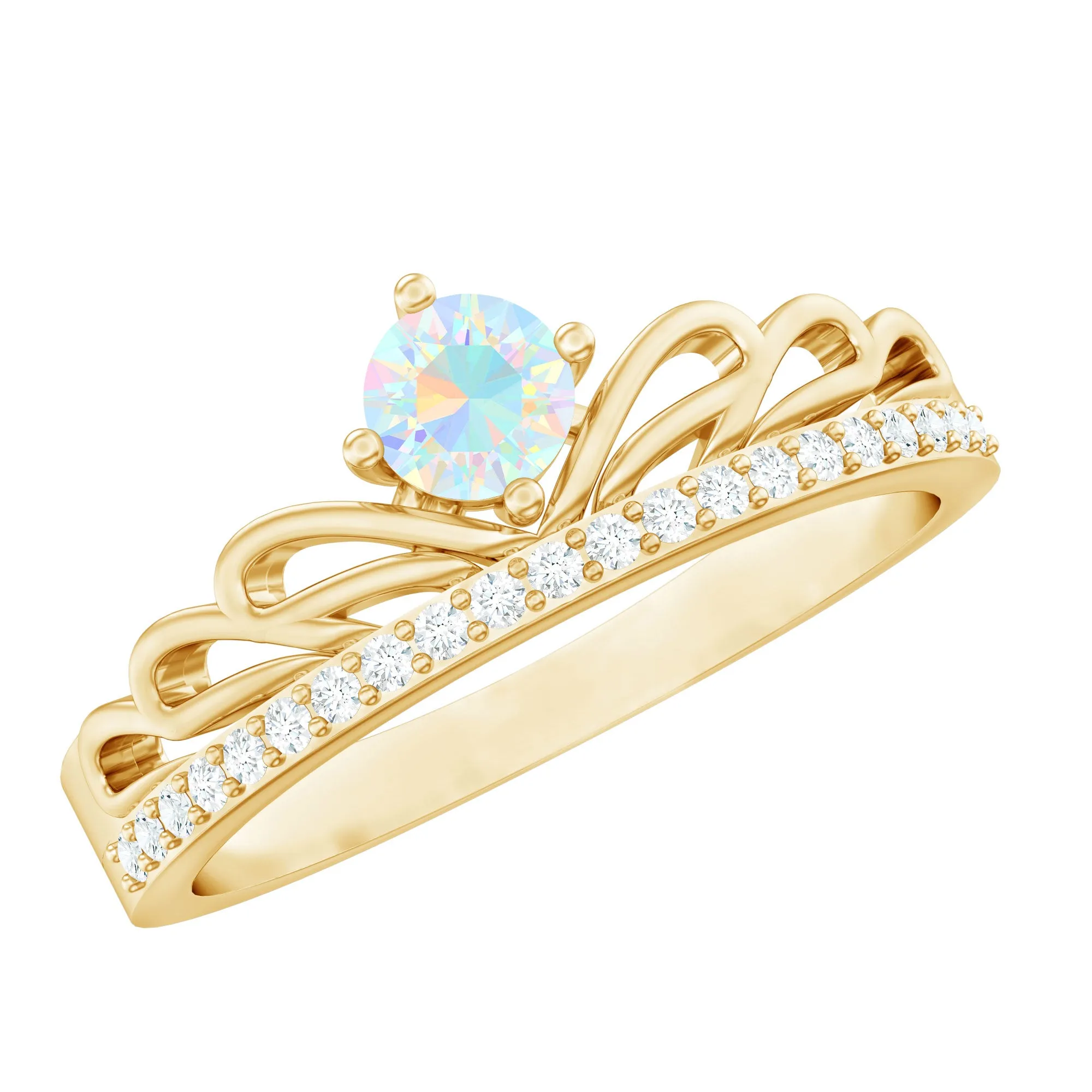 Real Ethiopian Opal and Diamond Crown Band Ring