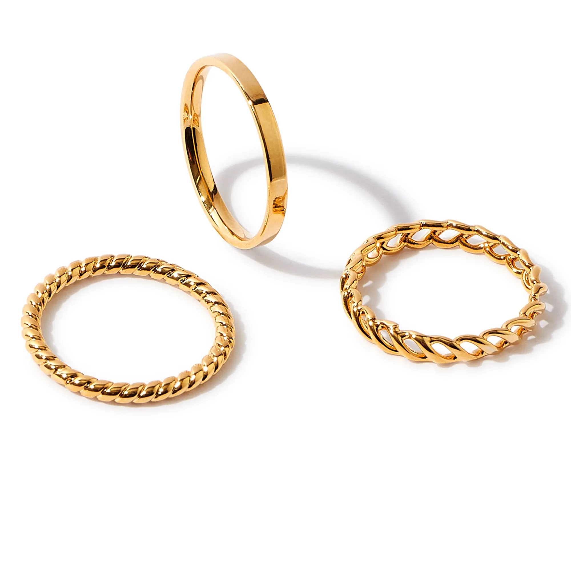 Real Gold Plated 3 Pack Band Stacking Rings For Women By Accessorize London (Medium)