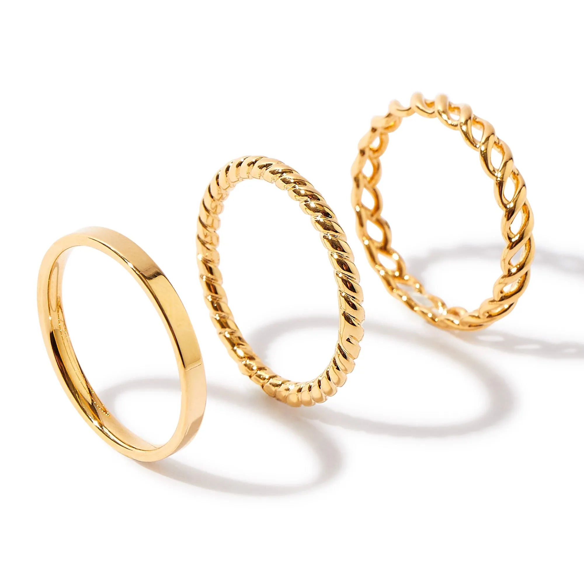 Real Gold Plated 3 Pack Band Stacking Rings For Women By Accessorize London (Medium)