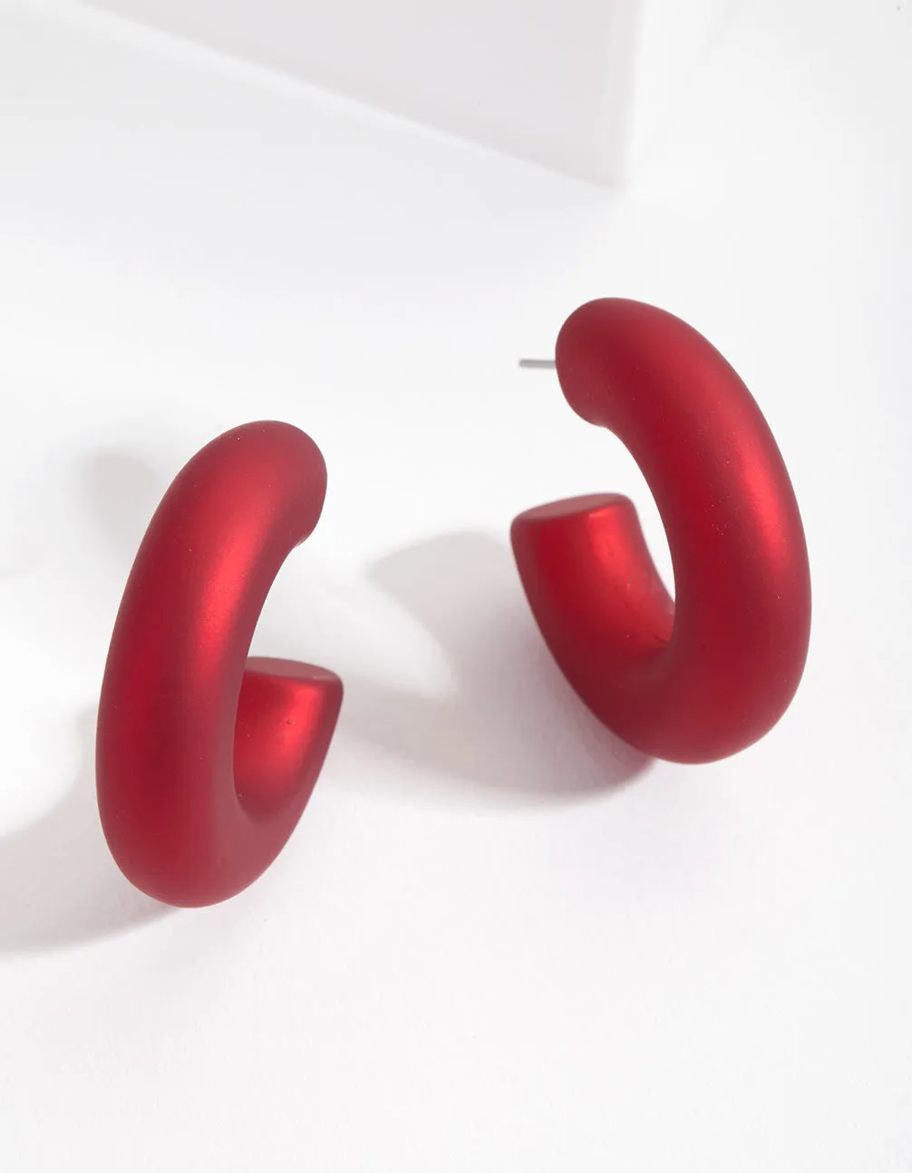 Red Pearlised Open Hoop Earrings