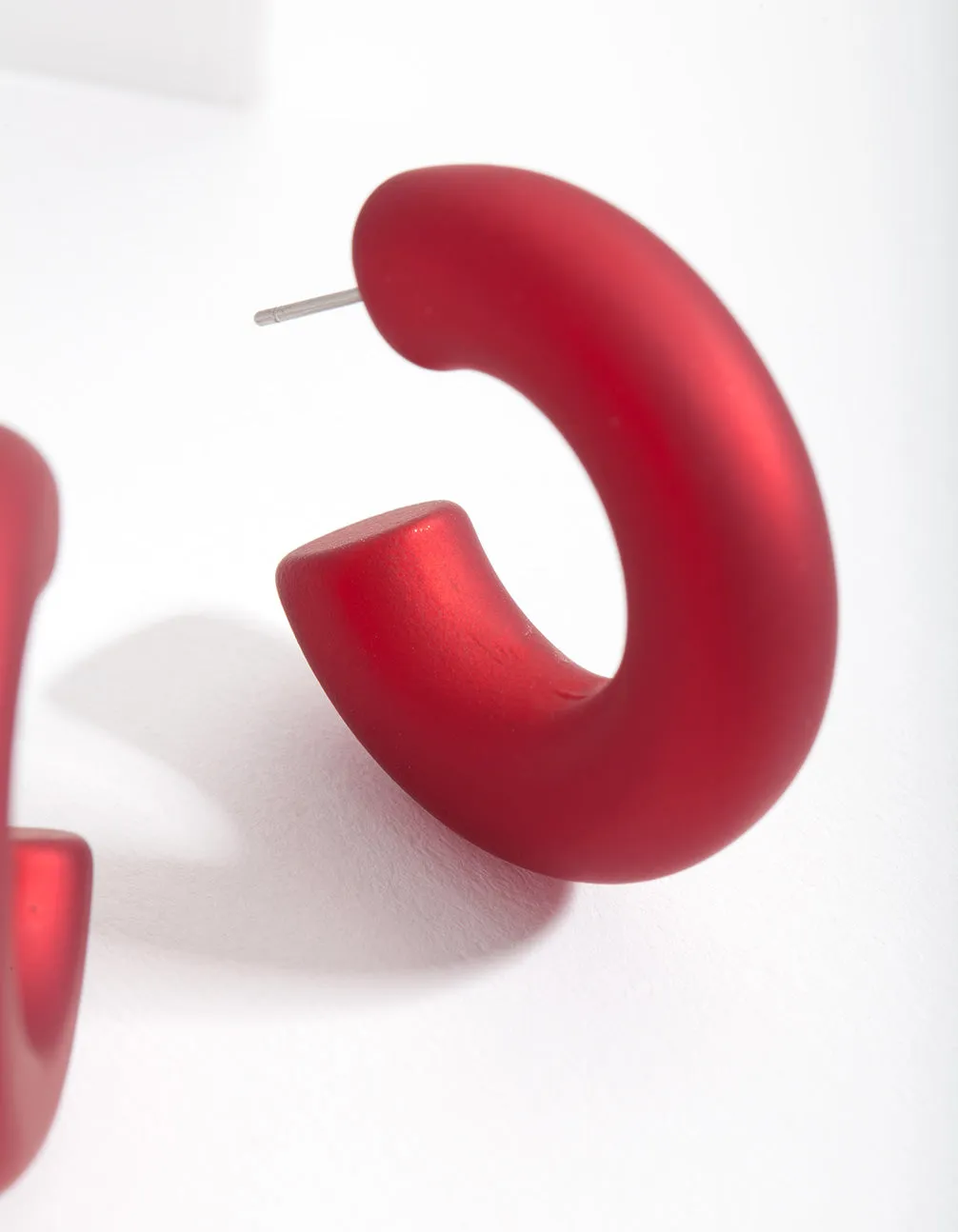 Red Pearlised Open Hoop Earrings