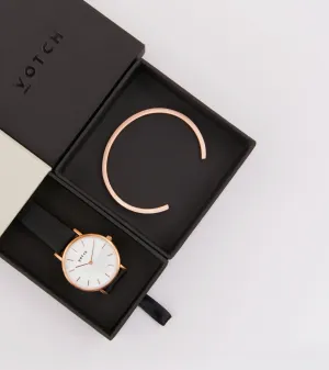 Rose Gold Bangle with Rose Gold & Black Petite Watch