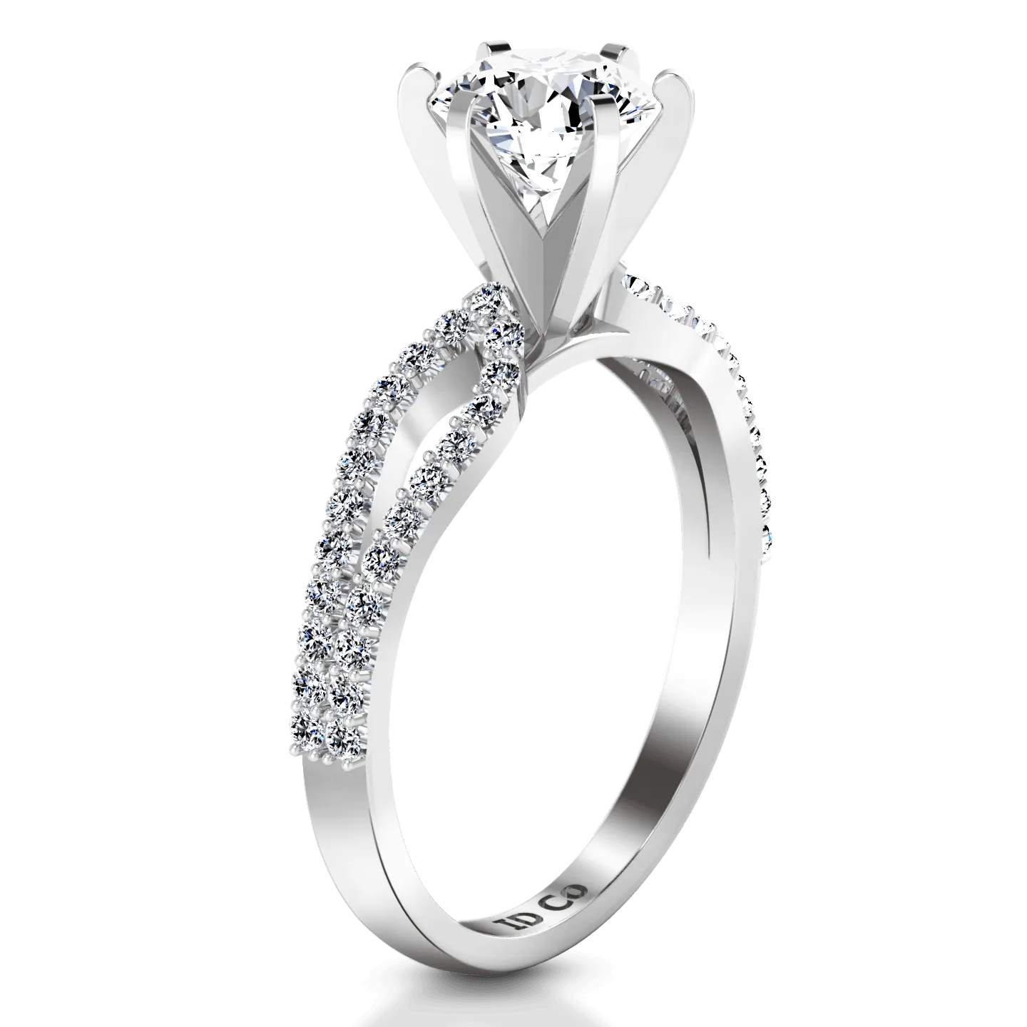 Round Diamond Pave Engagement Ring Tres Jolie 14K White Gold