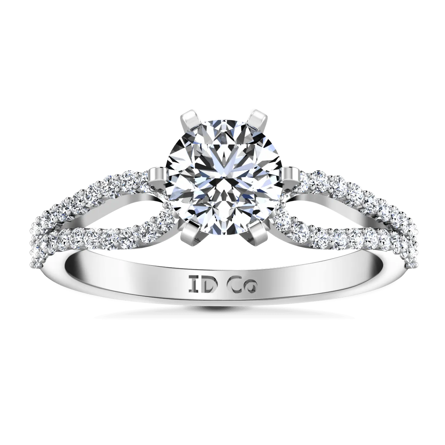 Round Diamond Pave Engagement Ring Tres Jolie 14K White Gold