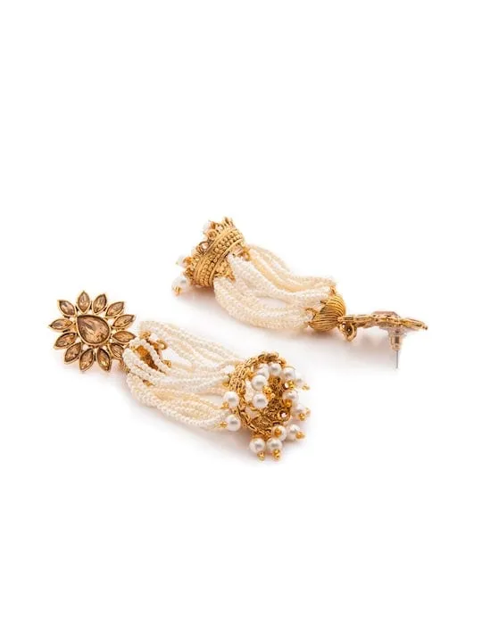 Rubans Gold-Toned & White Contemporary Jhumkas