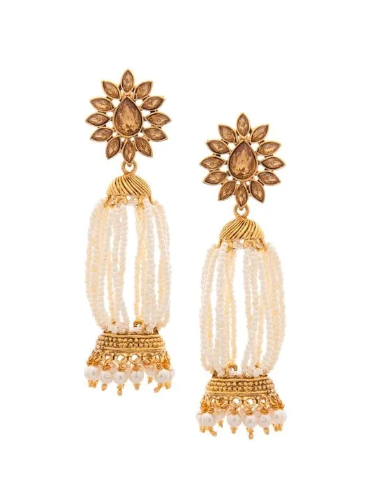 Rubans Gold-Toned & White Contemporary Jhumkas