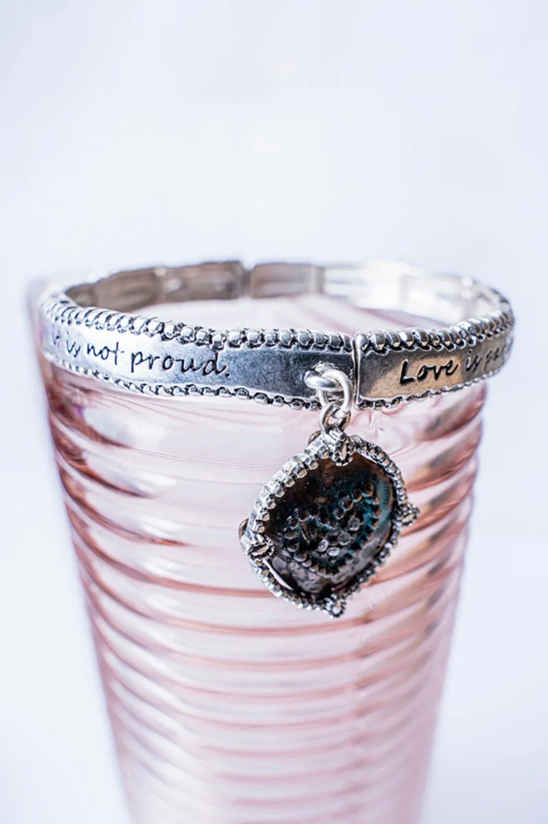 SALE! Silvertone and Patina 1 Cor. 13 Stretch Bangle with Charm