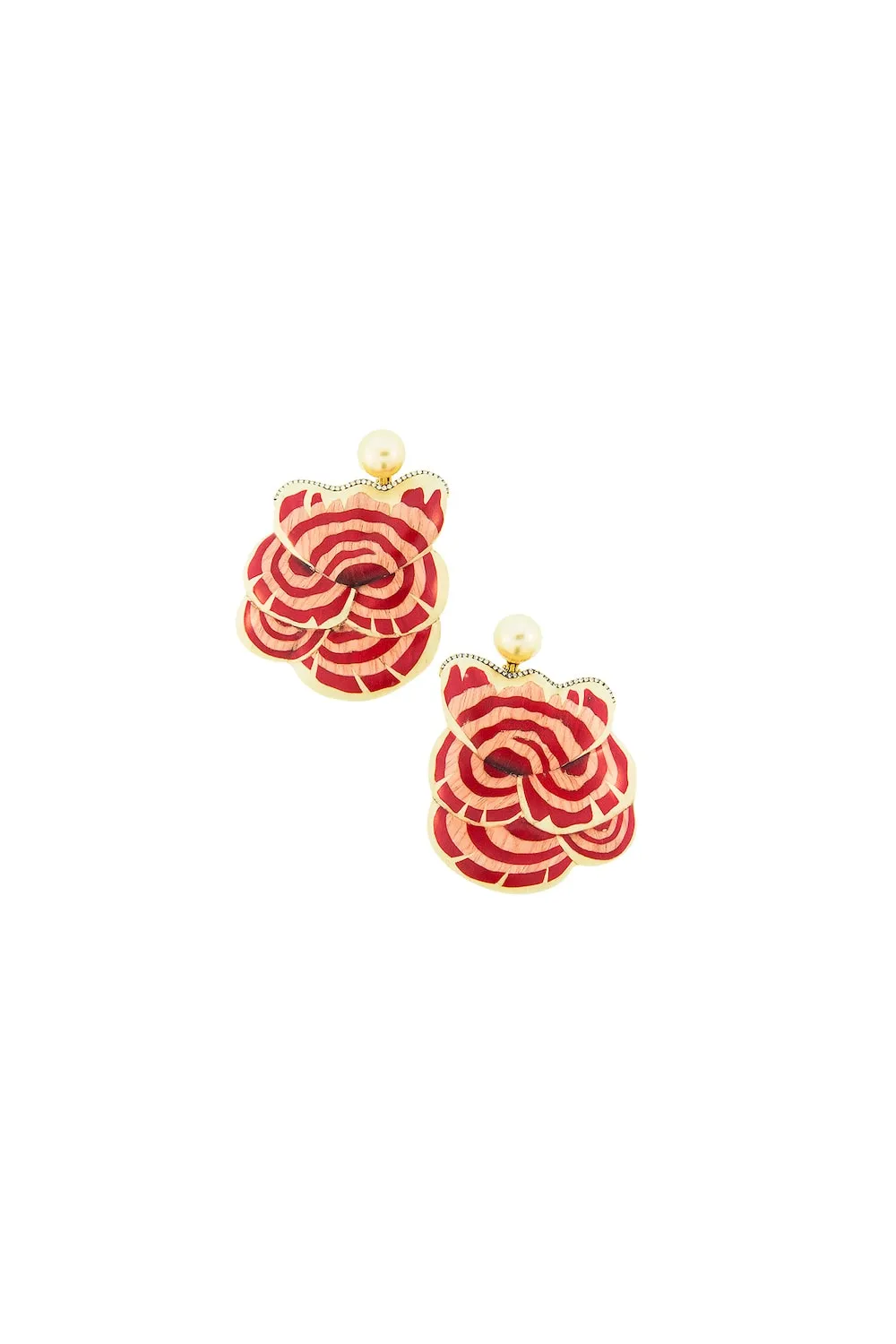 Sculptural Botanical Marquetry Red Mushrooms Earrings