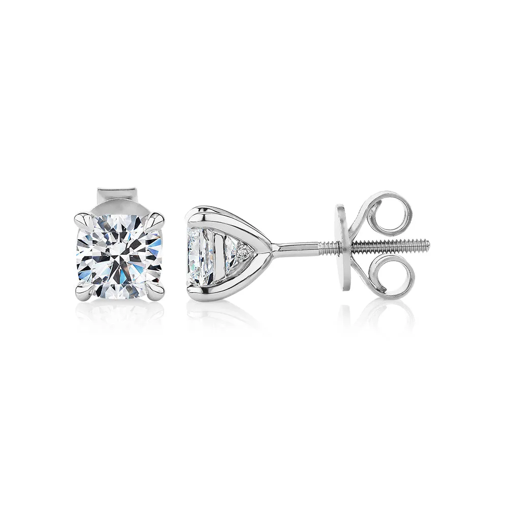 Signature Simulant Diamond 1.40 carat* TW cushion stud earrings in 14 carat white gold