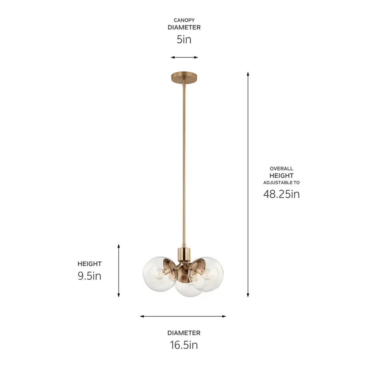 Silvarious 17" 3-Light Convertible Pendant Light with Clear Glass, Champagne Bronze Finish