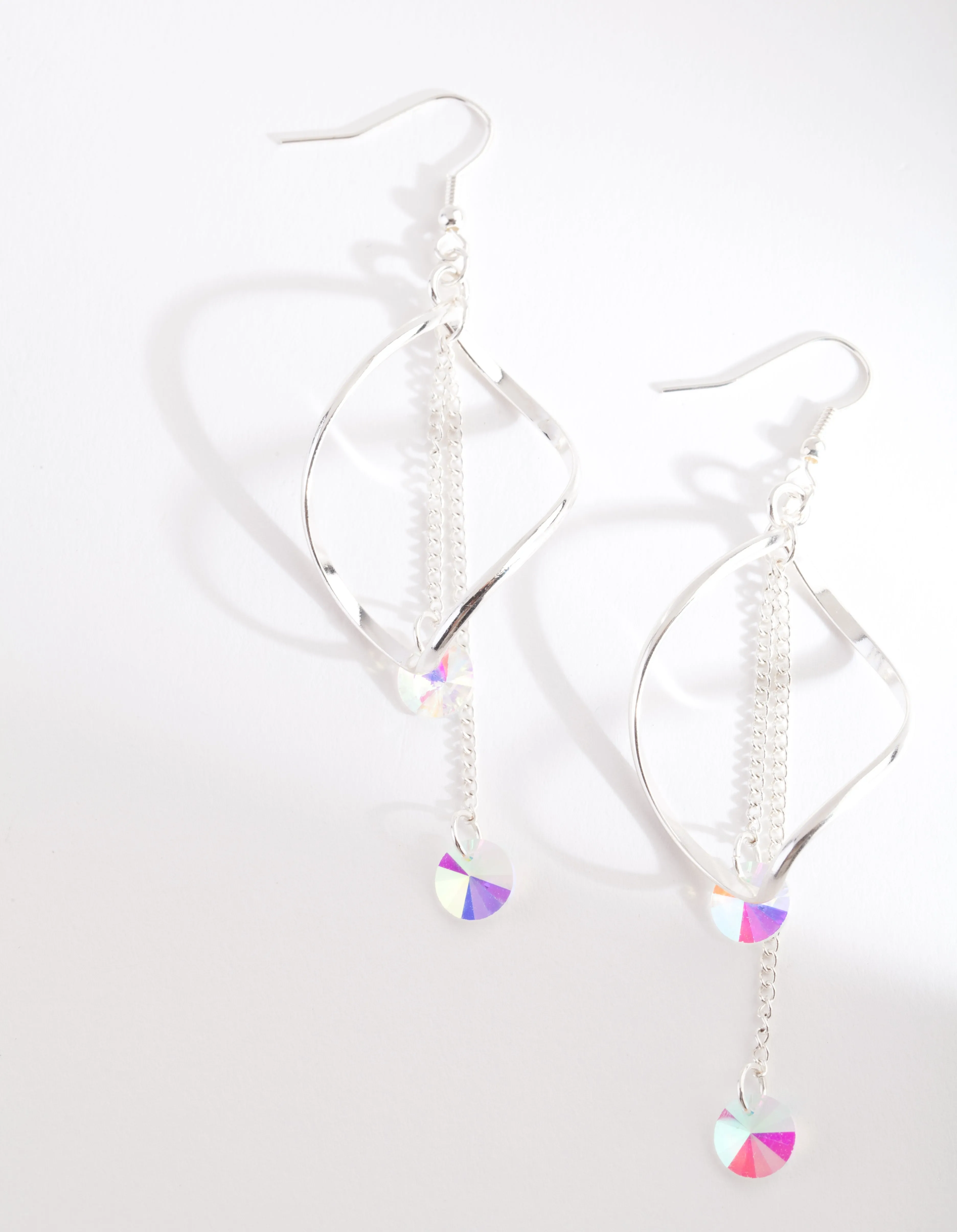 Silver Crystal Curl Drop Earrings