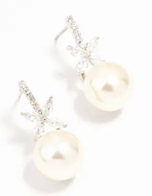 Silver Star Cubic Zirconia & Pearl Drop Earrings