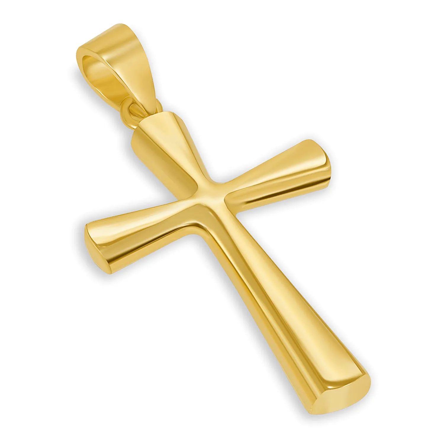 Solid 14k Yellow Gold Beveled Edge Simple Religious Cross Pendant Necklace