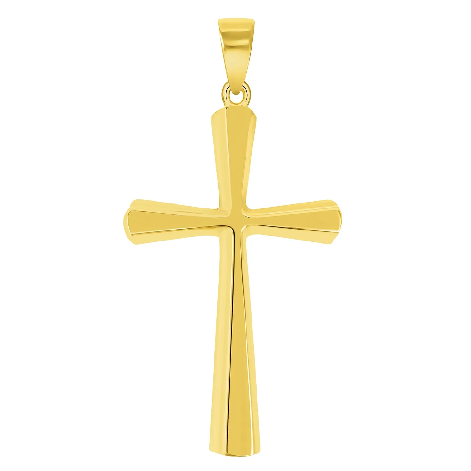 Solid 14k Yellow Gold Beveled Edge Simple Religious Cross Pendant Necklace