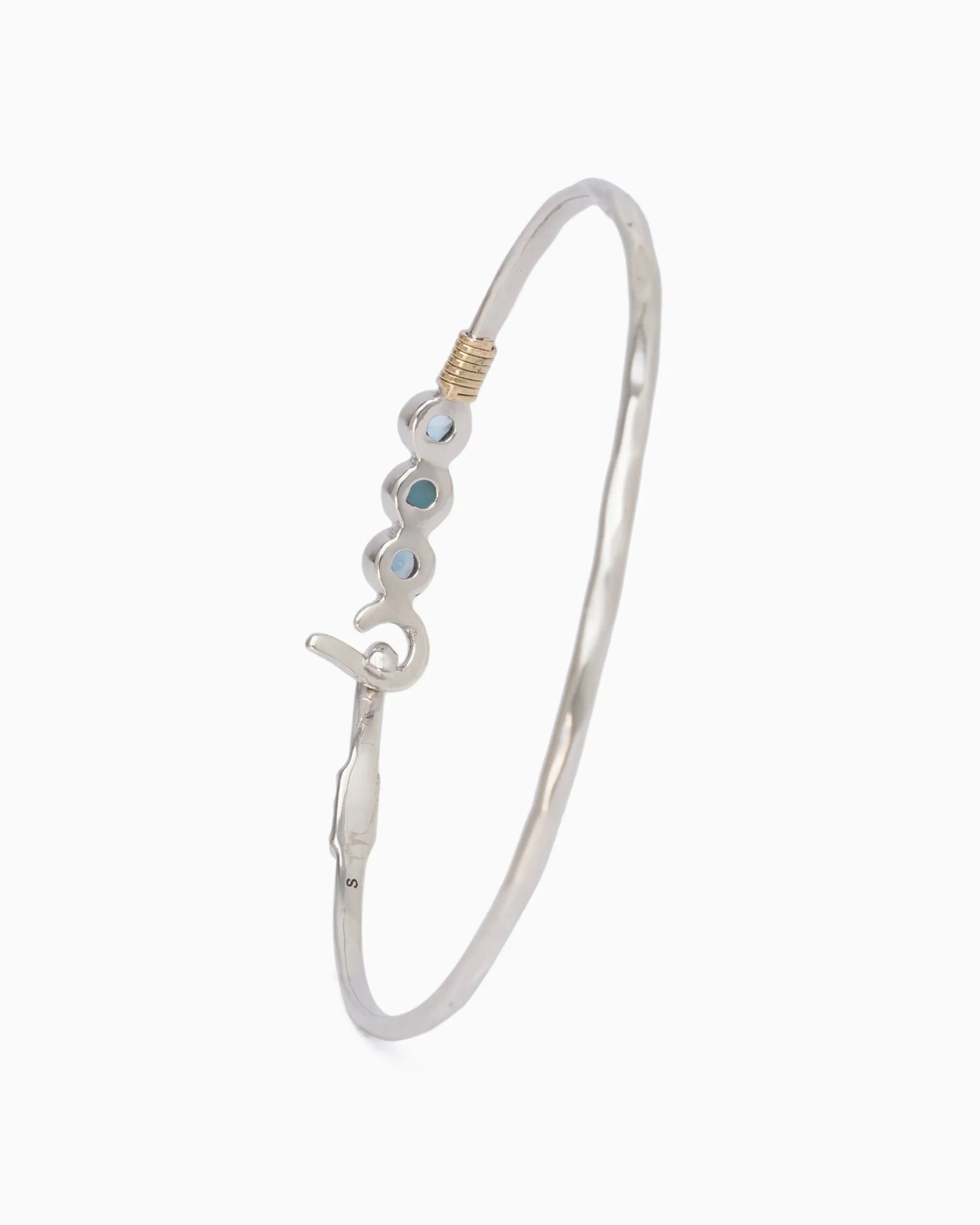 St. John Hook Bracelet with Triple Stones, 2mm - London Blue Topaz/Larimar/Hampton Blue Topaz