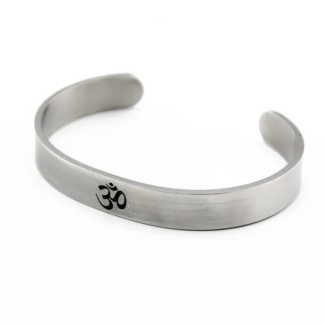 Stainless Steel Om Bracelet Open Bangle Metal Bracelet