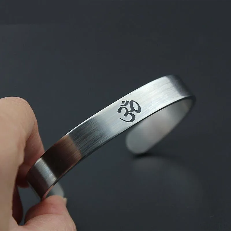 Stainless Steel Om Bracelet Open Bangle Metal Bracelet