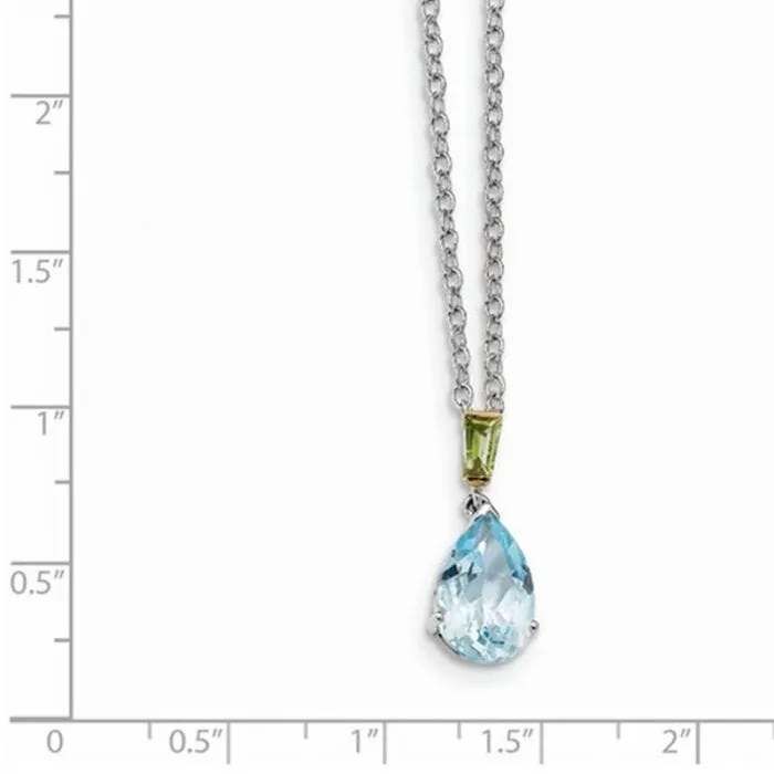 Sterling Silver & 14K Yellow Gold Sky Blue Topaz with Peridot Necklace