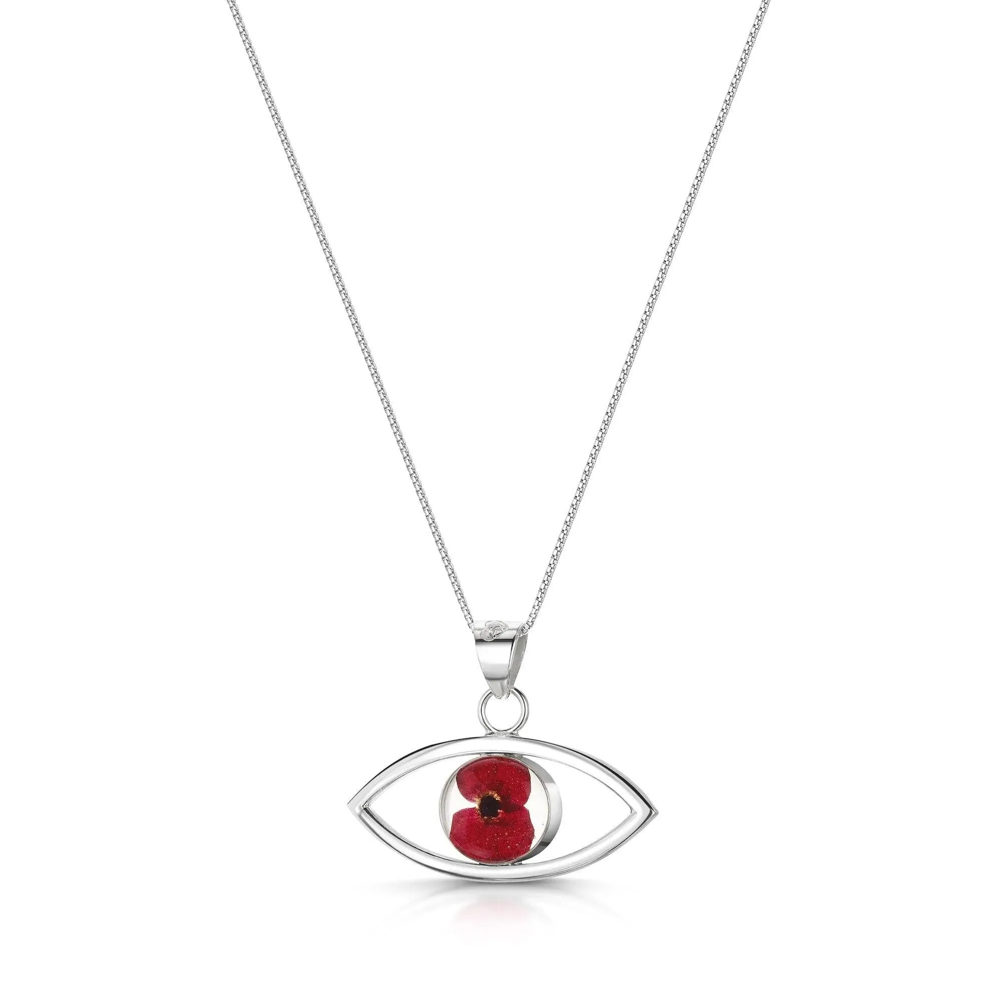 Sterling Silver Real Red Euphorbia Evil Eye Pendant Necklace