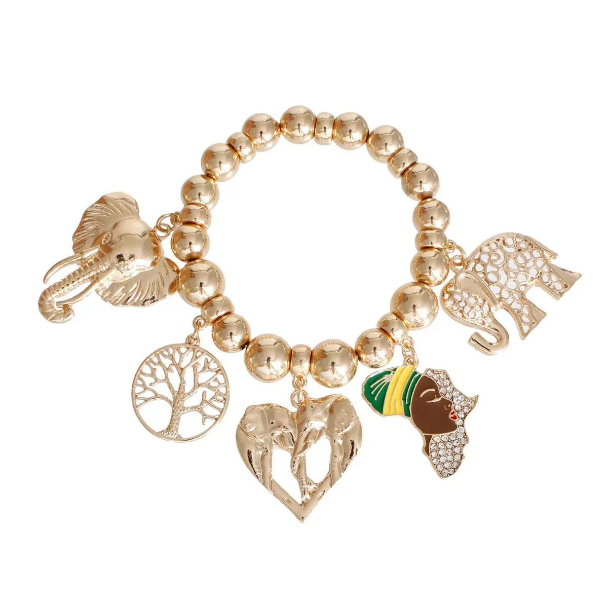 Stylish Gold Tone Stretch Bracelet: Never Forget with Elephants