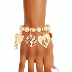 Stylish Gold Tone Stretch Bracelet: Never Forget with Elephants