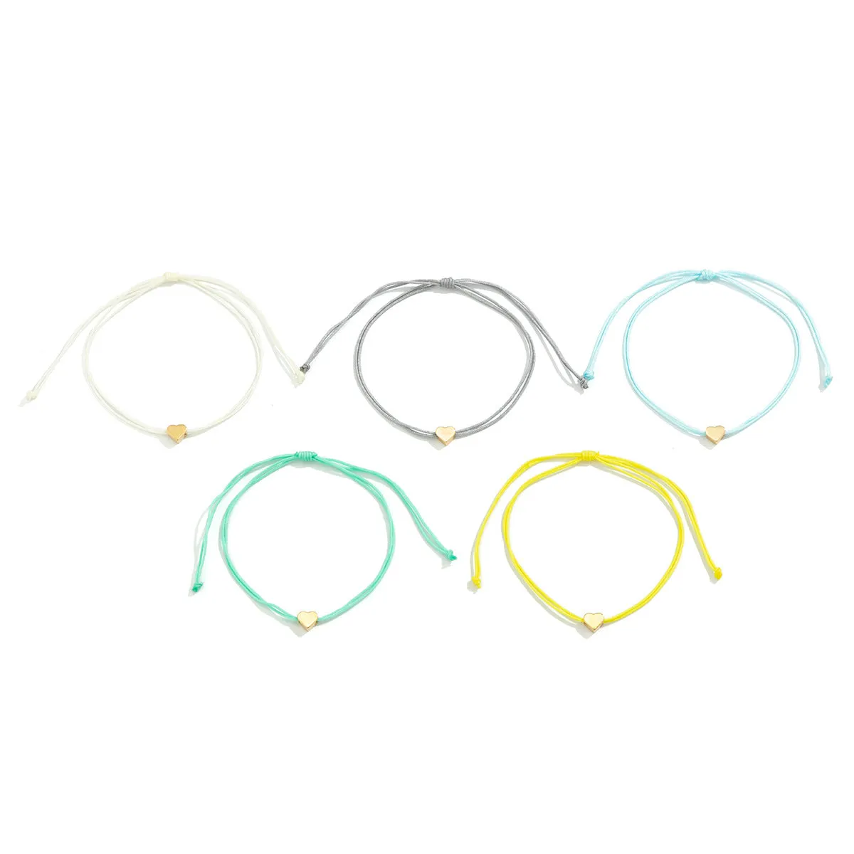 Sweet Forest Heart-shaped Bracelet Set with Colorful Minimalist Pull-up Bracelet