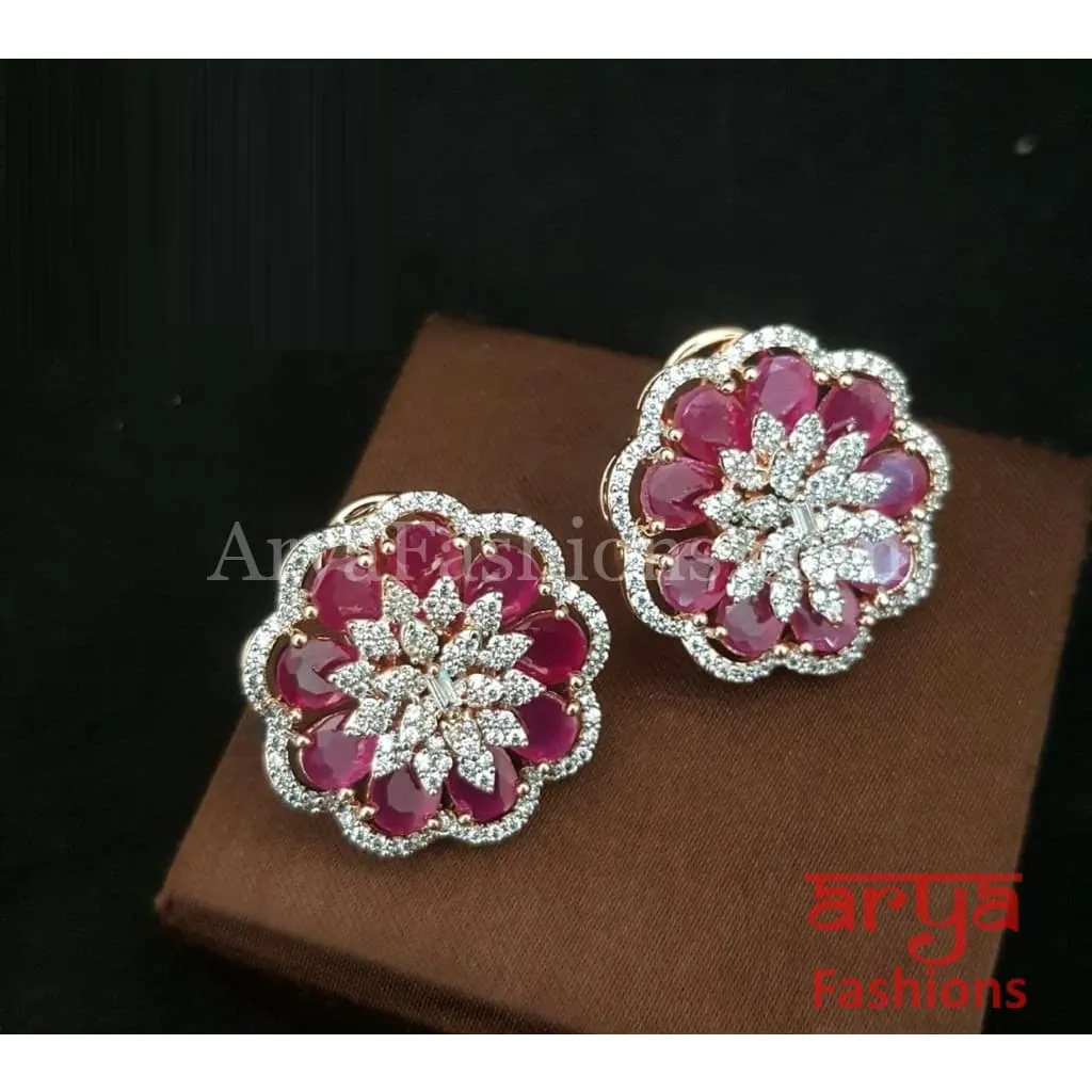 Tahi CZ Studs with Silver stones in Rose Gold Finish/ Trendy Bollywood Stud Earrings