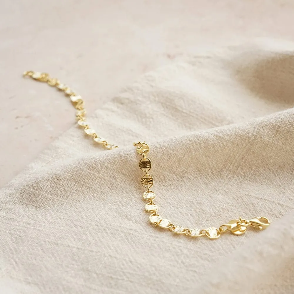 Textured Sunburst Chain Bracelet 18ct Gold Plate