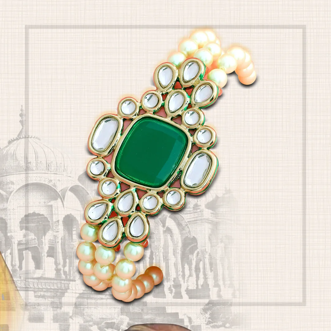 Traditional Gold tone Royal Emerald Pearl Kundan Bracelet