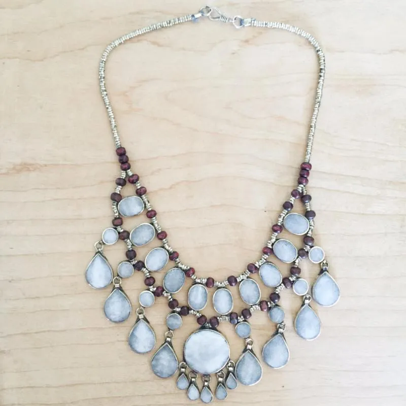 Tribal grey stone boho necklace