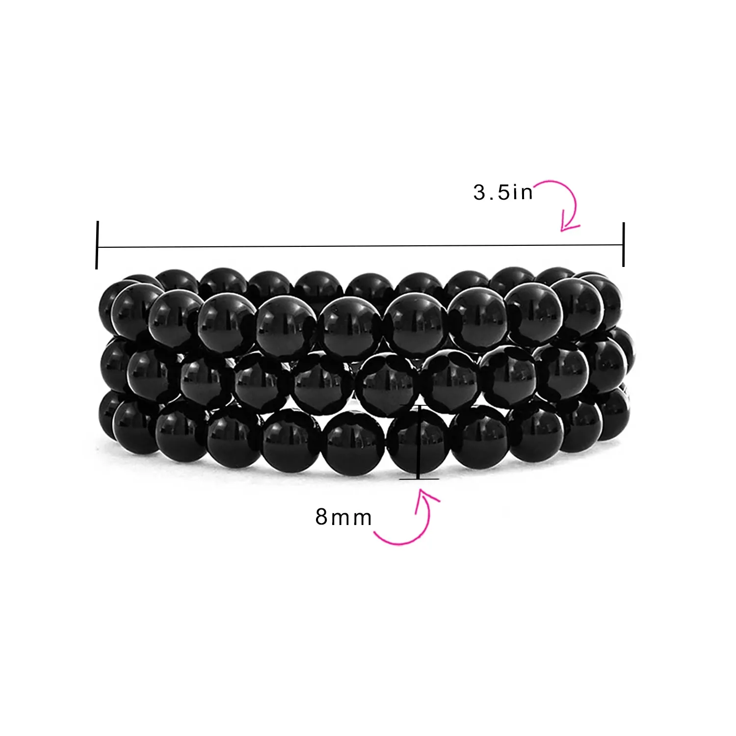 Unisex Stackable Gemstone 8MM Stretch Bracelet Set of 3 for Men and Women