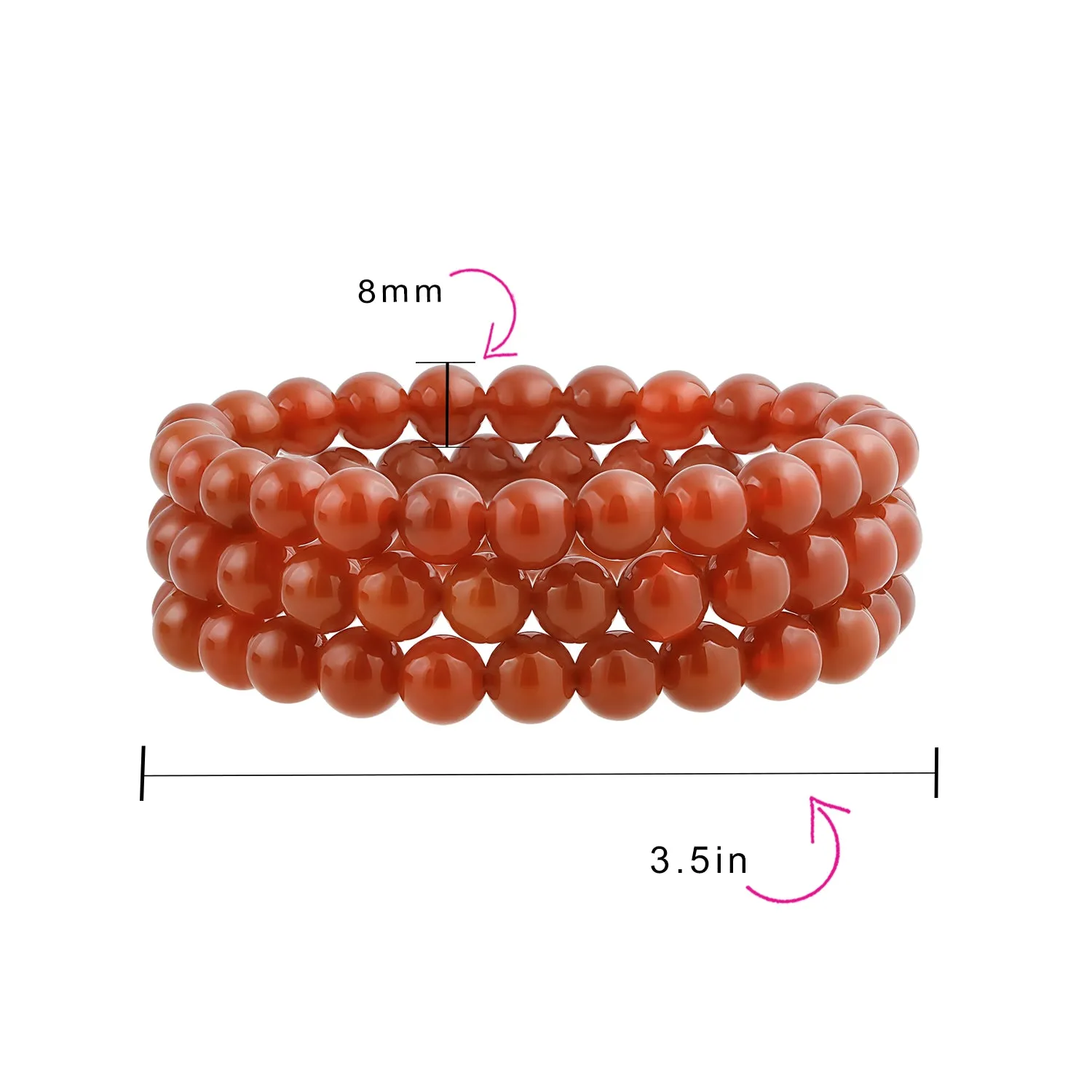 Unisex Stackable Gemstone 8MM Stretch Bracelet Set of 3 for Men and Women