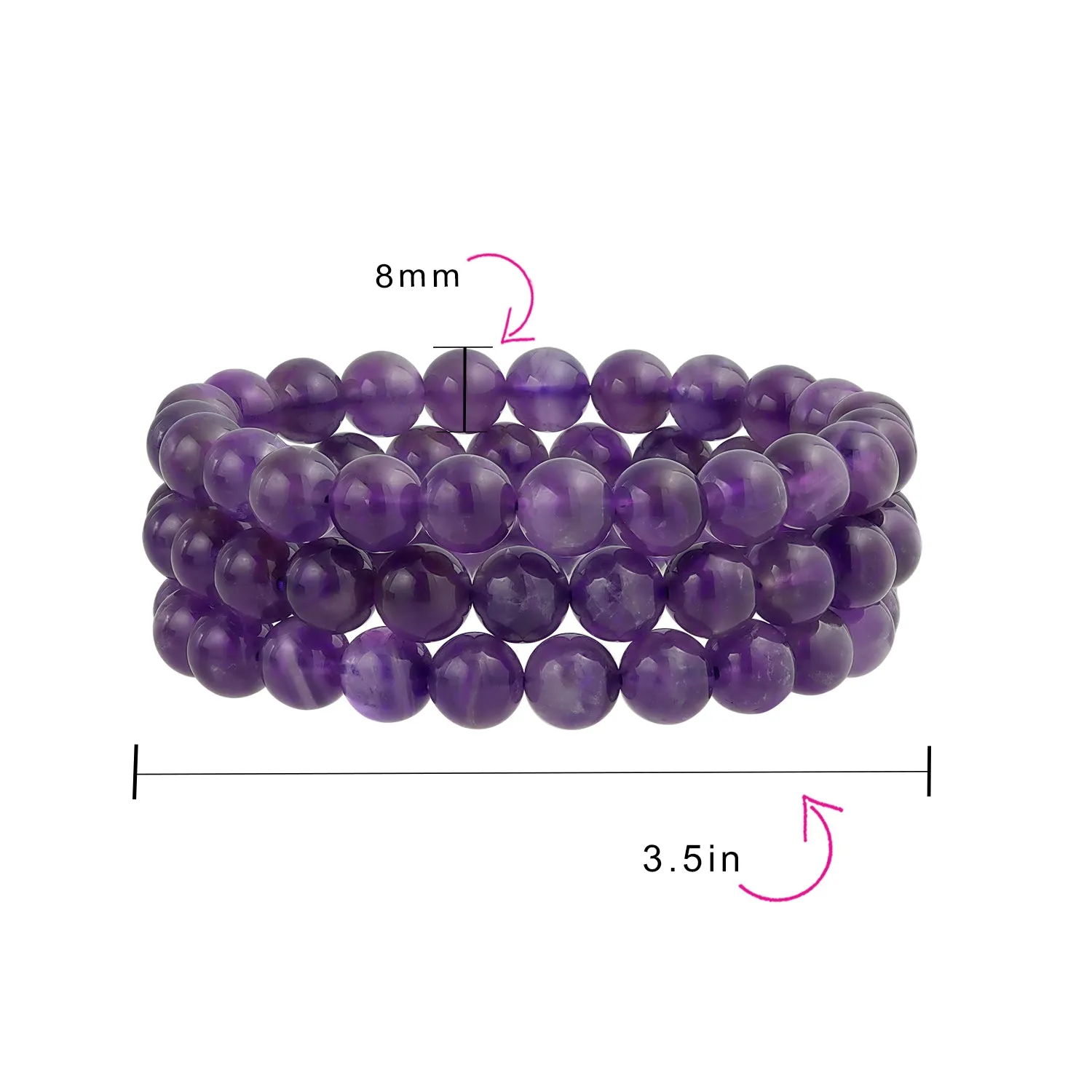 Unisex Stackable Gemstone 8MM Stretch Bracelet Set of 3 for Men and Women