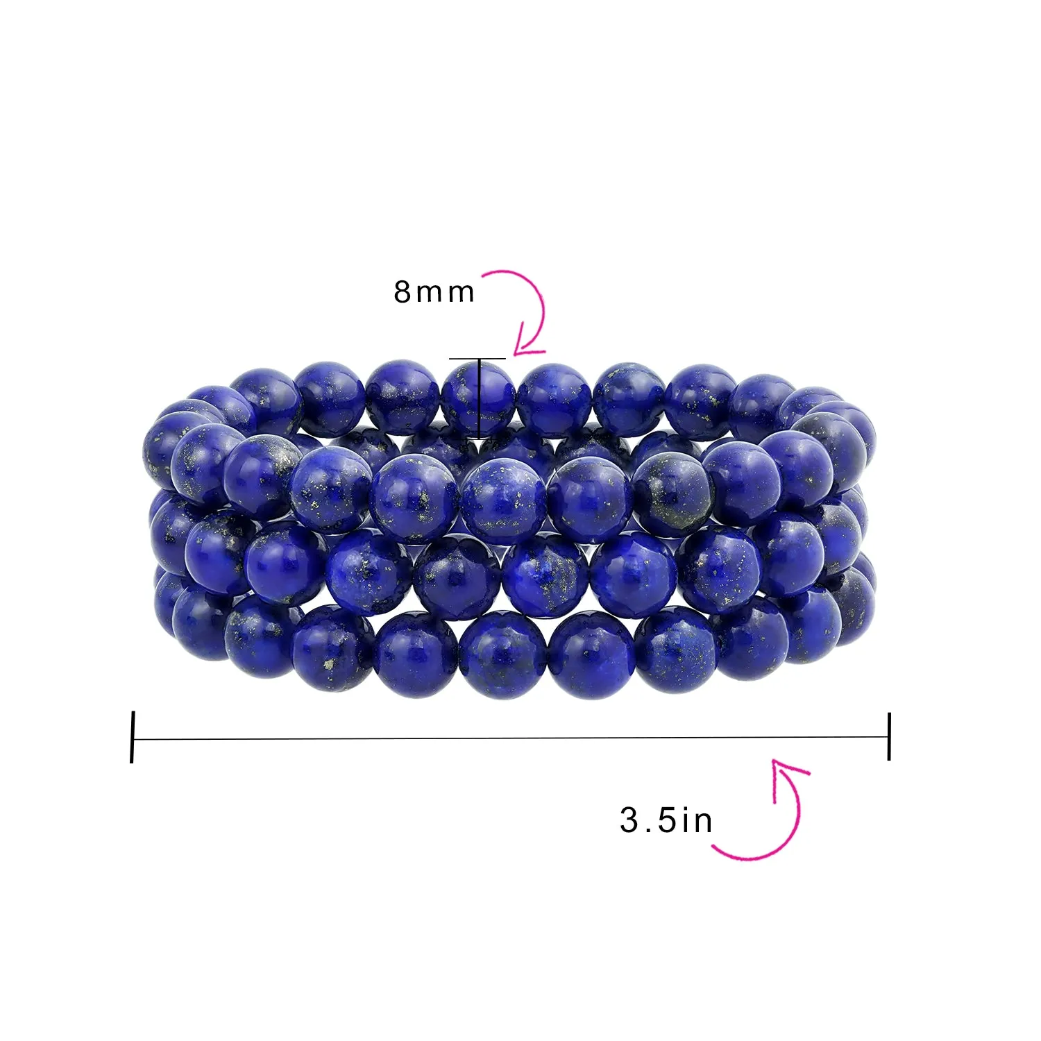 Unisex Stackable Gemstone 8MM Stretch Bracelet Set of 3 for Men and Women